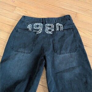 Leopard Patch Low Rise Baggy Straight Leg Jeans